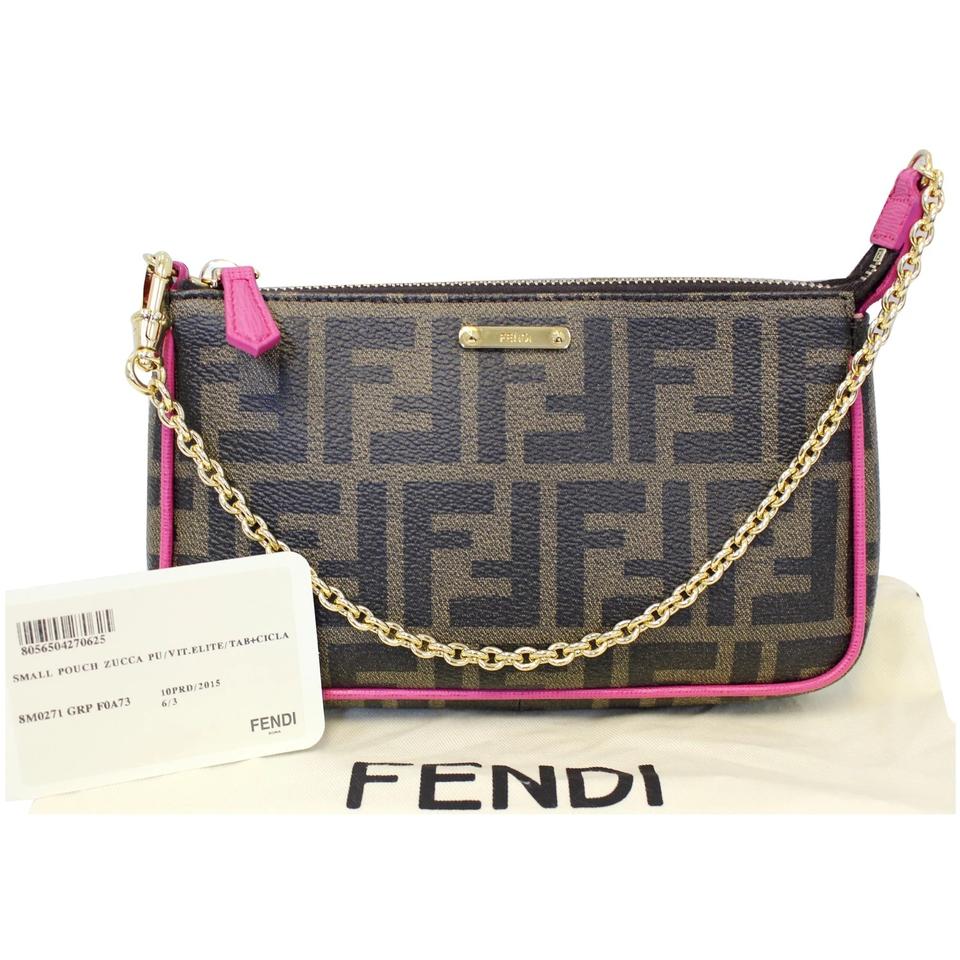 Fendi Pochette Pouch Fuchsia Spalmati Zucca Canvas Shoulder Bag