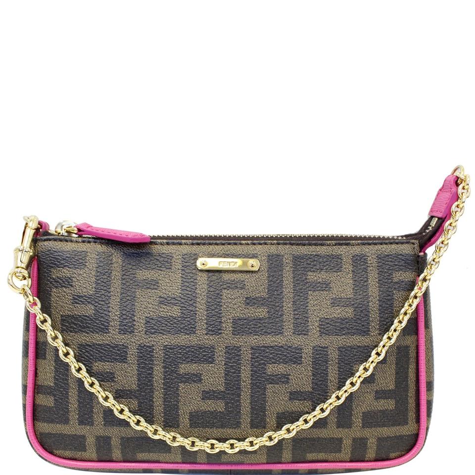 Fendi Pochette Pouch Fuchsia Spalmati Zucca Canvas Shoulder Bag