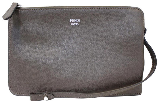 Fendi Pouch Charcoal Leather Wristlet