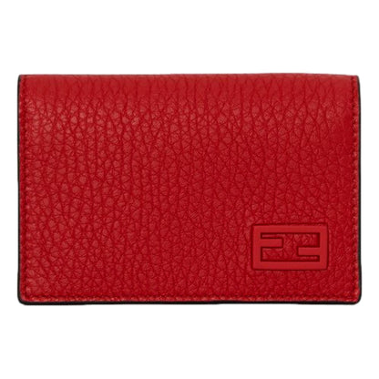 Fendi Red Grained Leather Baguette Logo Card Case Wallet 7M0222