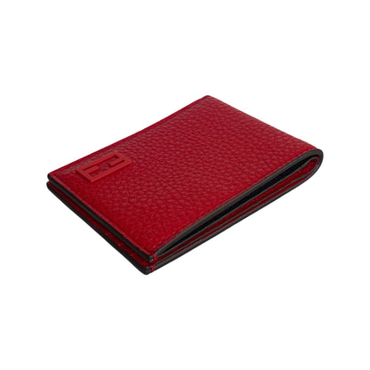 Fendi Red Grained Leather FF Logo Bifold Wallet 7M0303