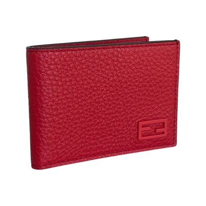 Fendi Red Grained Leather FF Logo Bifold Wallet 7M0303