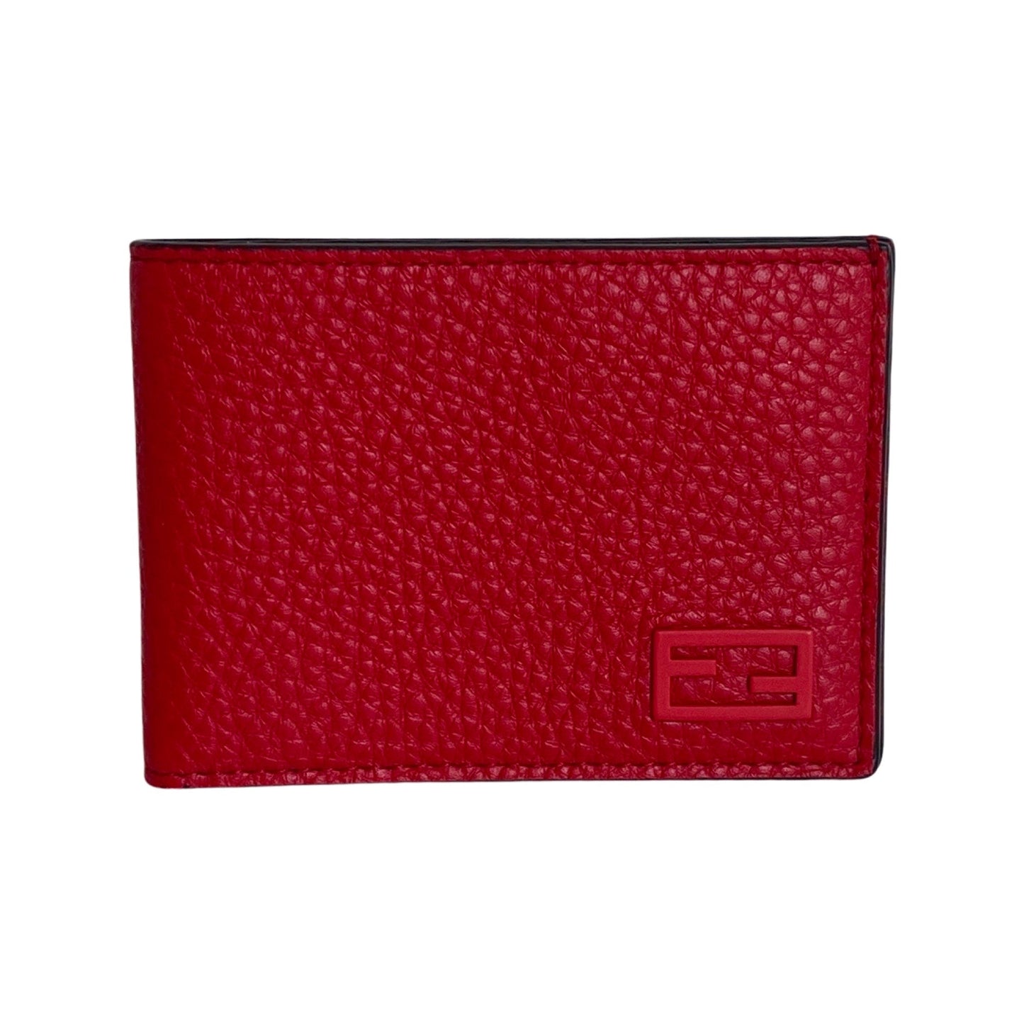 Fendi Red Grained Leather FF Logo Bifold Wallet 7M0303