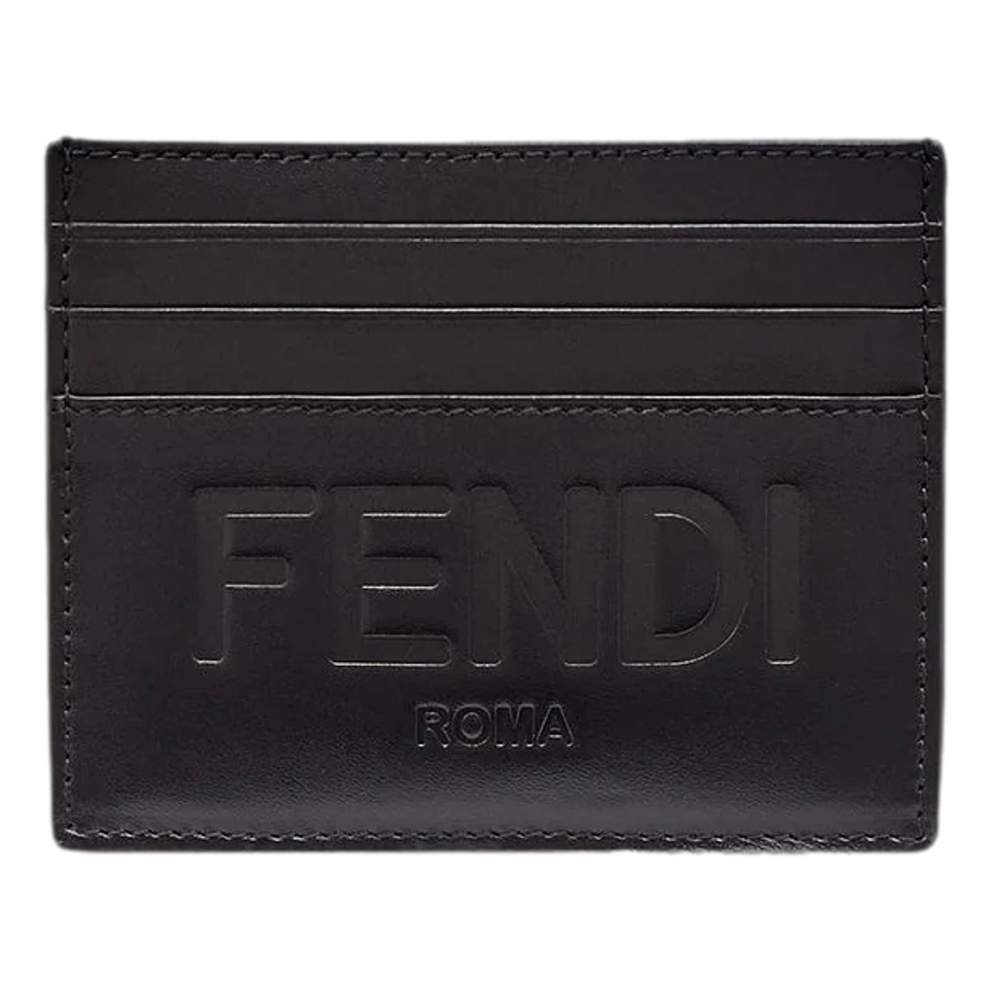 Fendi Roma Black Calfskin Leather Embossed Logo Card Case Wallet 7M0164