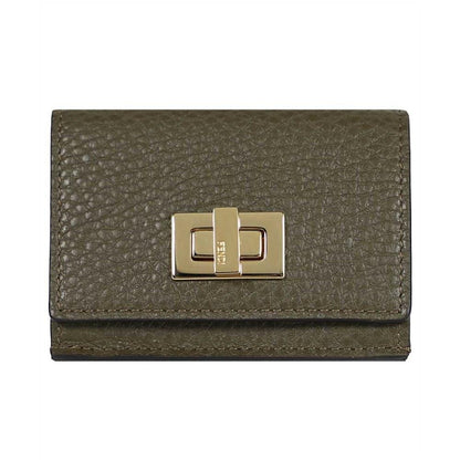 Fendi Selleria Leather Avocado Green Micro Trifold Wallet 8M0426