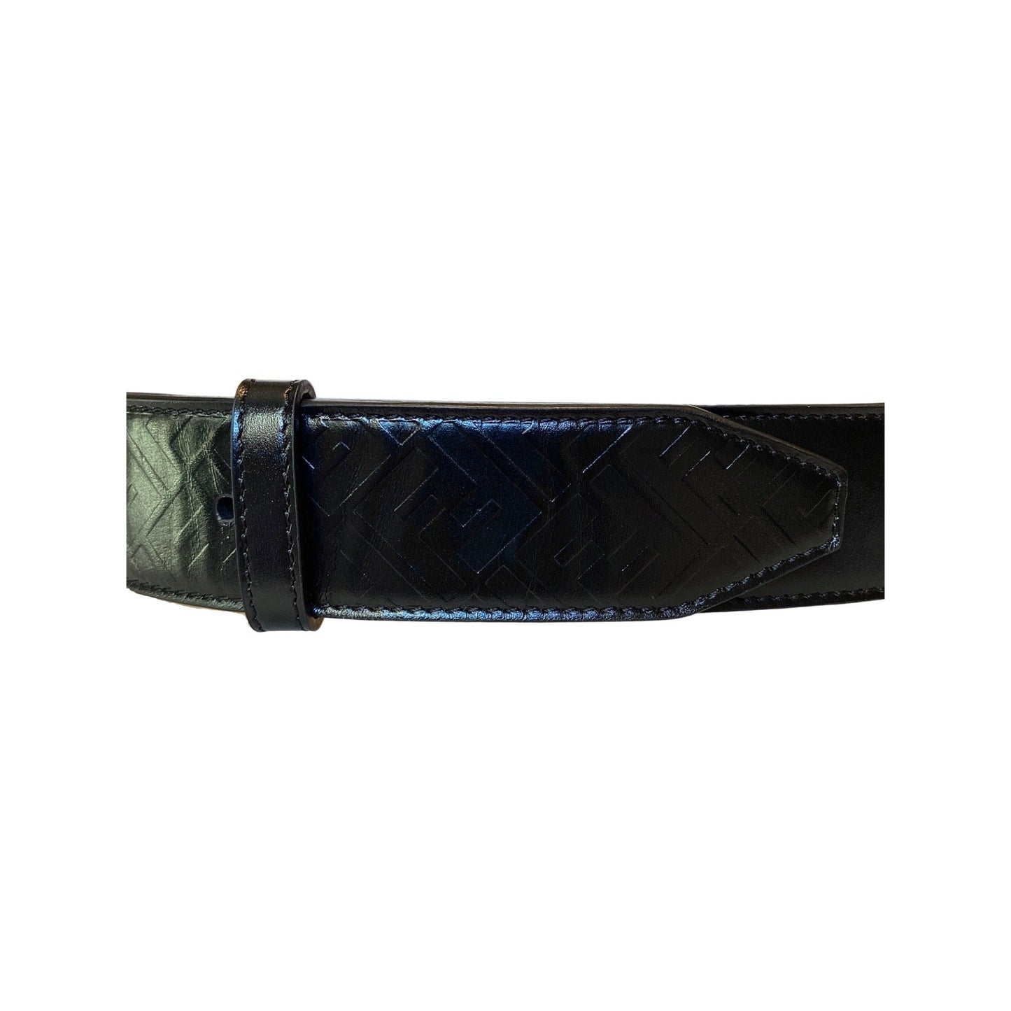 Fendi Mens Silver Buckle Smooth Black Calf Leather Belt 105