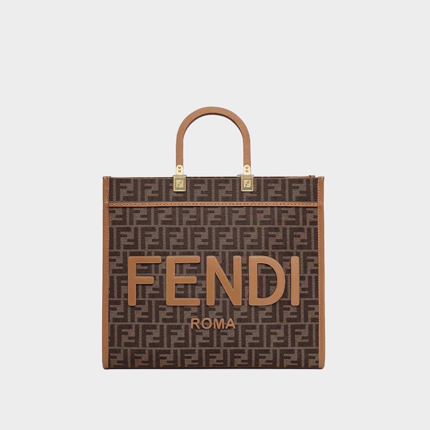 Sunshine Medium Brown FF Jacquard Fabric Shopping Bag