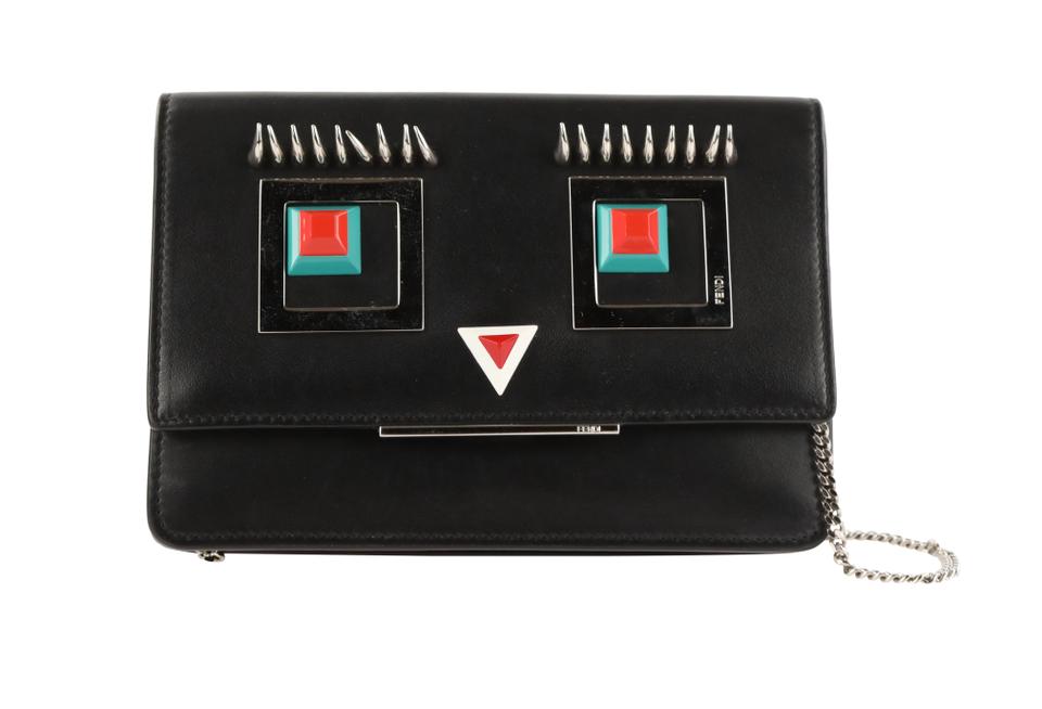 Fendi Wallet on Chain Monster Black Calfskin Leather Cross Body Bag