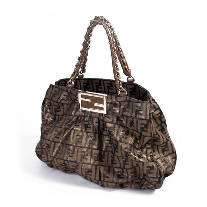 Fendi Mia Large Zucca Metallic Canvas Bag