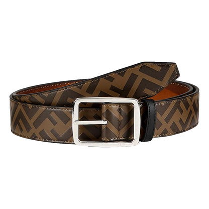 Fendi FF Zucca Monogram Buckle Belt Size 90 Brown Calf Leather Silver