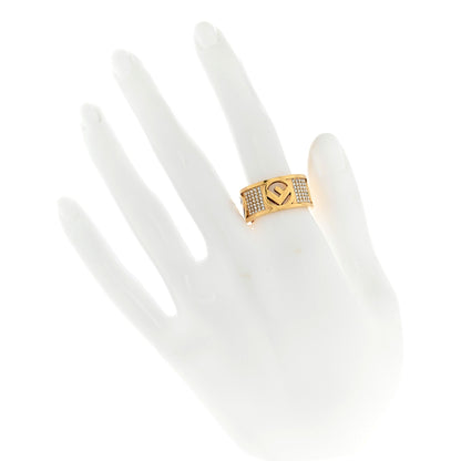 Fendi F is Fendi Logo Ring Wide Band Crystal Gold Metal Size Large