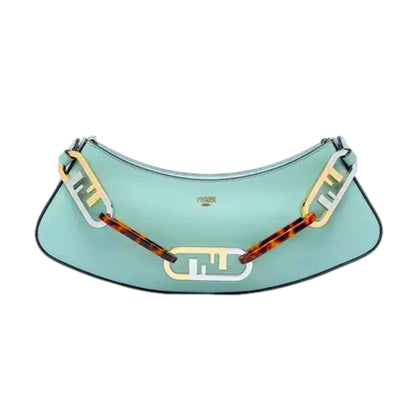 Fendi O'Lock Swing Tiffany Blue Calf Leather Small Hobo Shoulder Bag