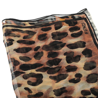 Fendi Brown Zucca Leopard Silk Scarf