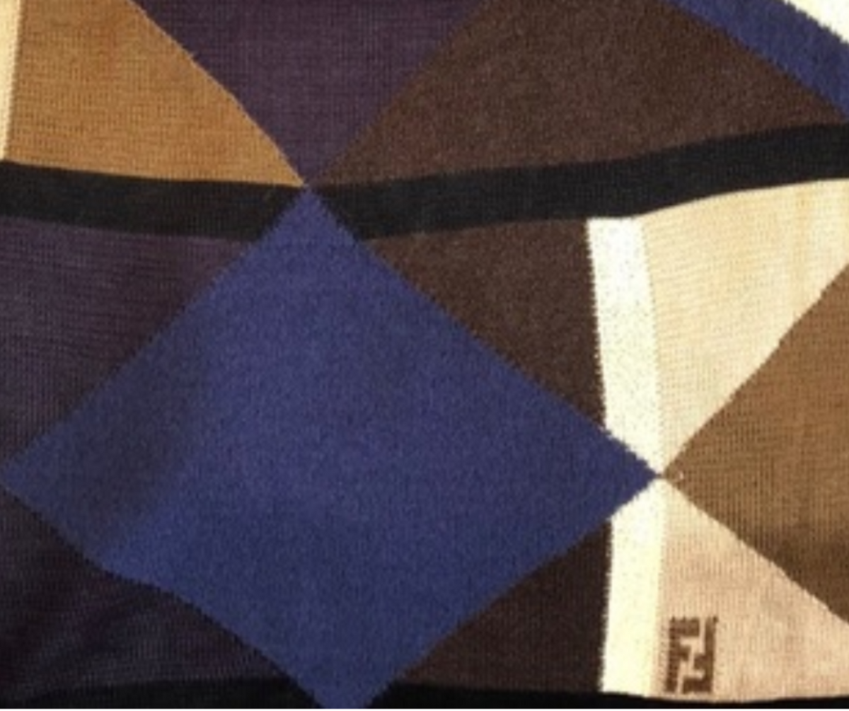Fendi Black Purple, Brown,& Blue, Graphic Zucca Logo Print Knit Blouse