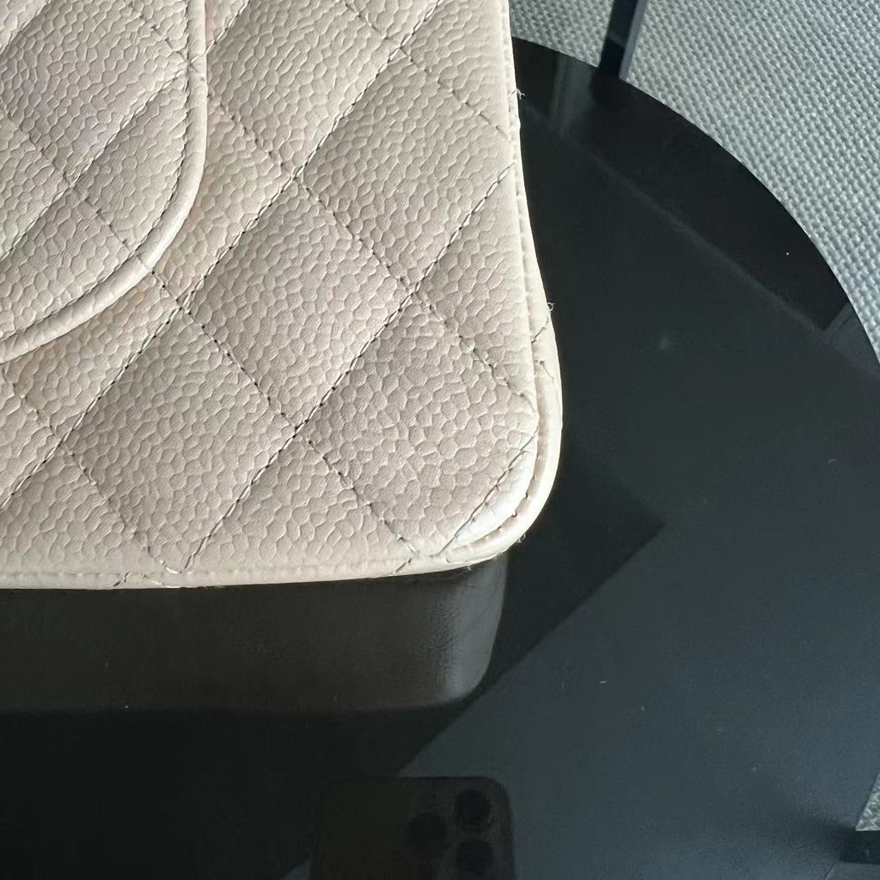 Caviar Double Flap Quilted Grained Calfskin Beige Golden Hardware Series 15