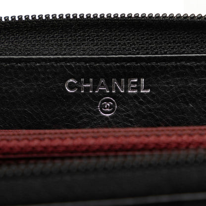 Chanel Matrases Icon ymbol Charm Round Fashner Long Wallet Black Leather  CHANEL