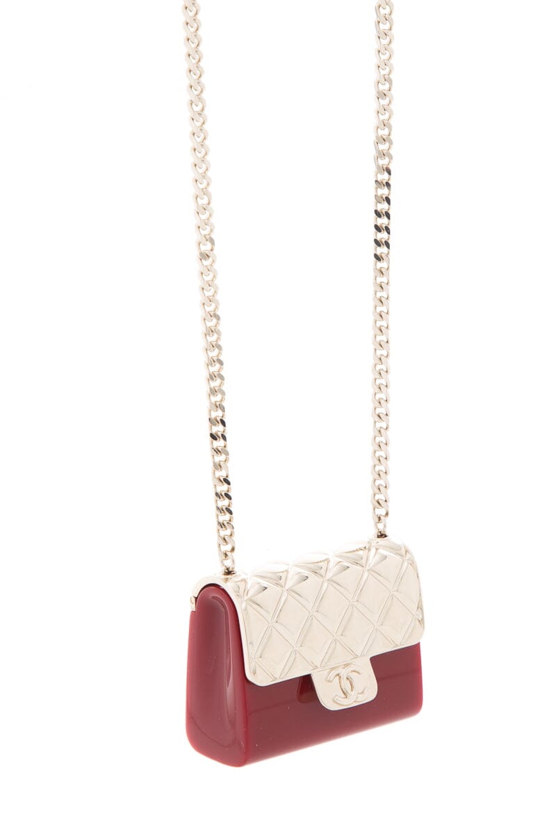 Chanel Red & Gold Resin Quilted Minaudiere Flap Clutch on Chain