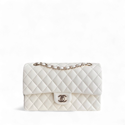 Chanel Classic Flap Medium - Caviar 25CM Quilted Grained Calfskin White Gold Hardware Series 26