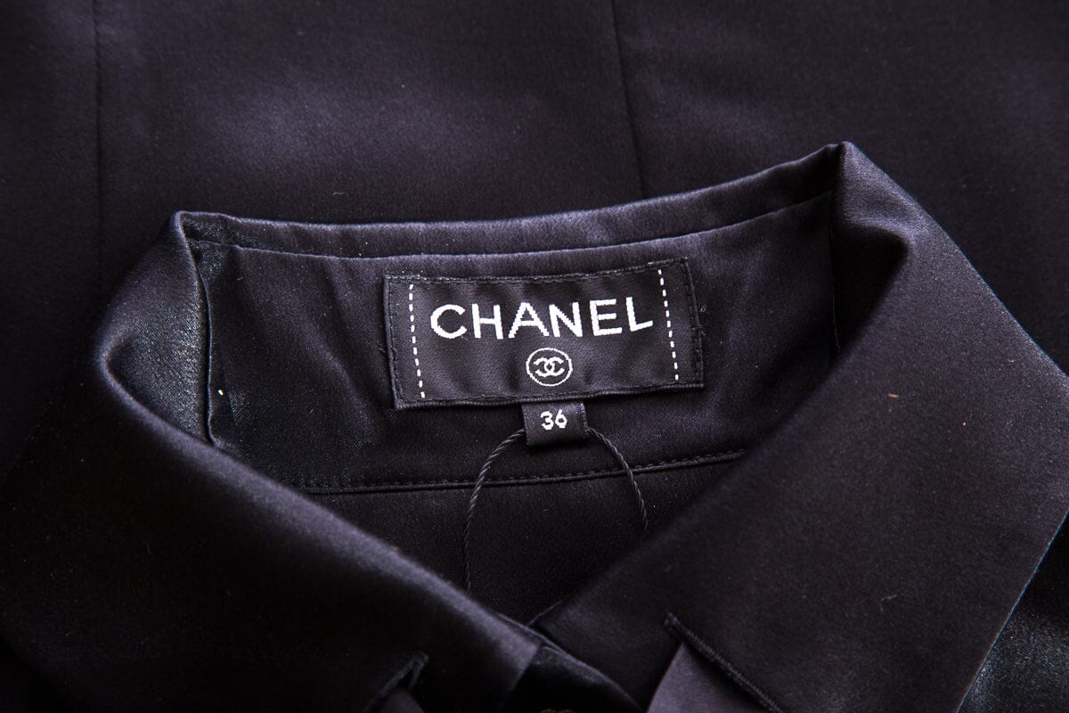 Chanel Black Silk Satin Tie Neck Tank SZ 36