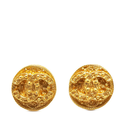 Chanel Gold Plated Coco Mark Vintage Earrings 94A