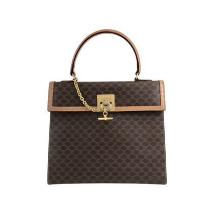 CELINE Macadam Gancini Top Handle Handbag Brown Vintage njpk8x
