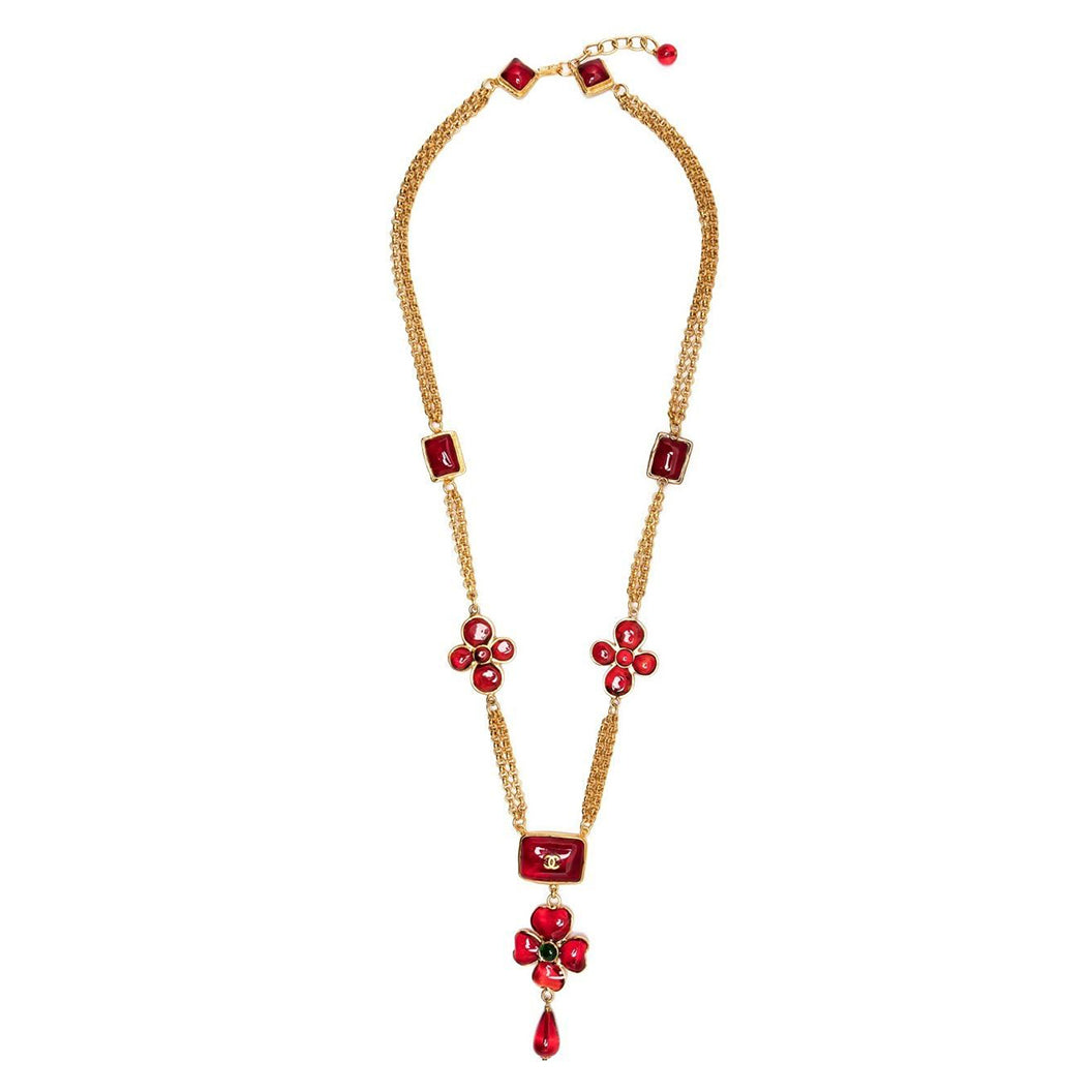 Double Strand Burgundy Flower Necklace