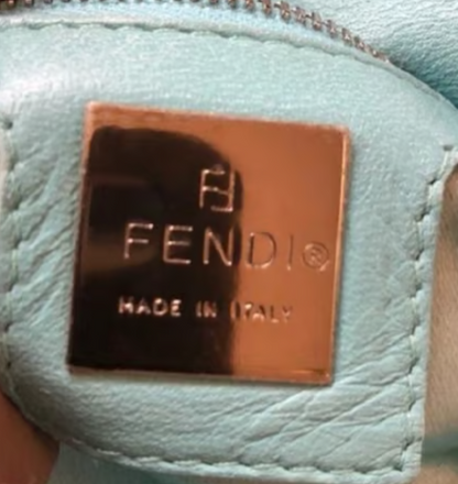 Limited Edition, Fendi, 'Mamma Zucca', turquoise blue leather, large baguette shoulder purse with a turquoise enamel & chrome hardware