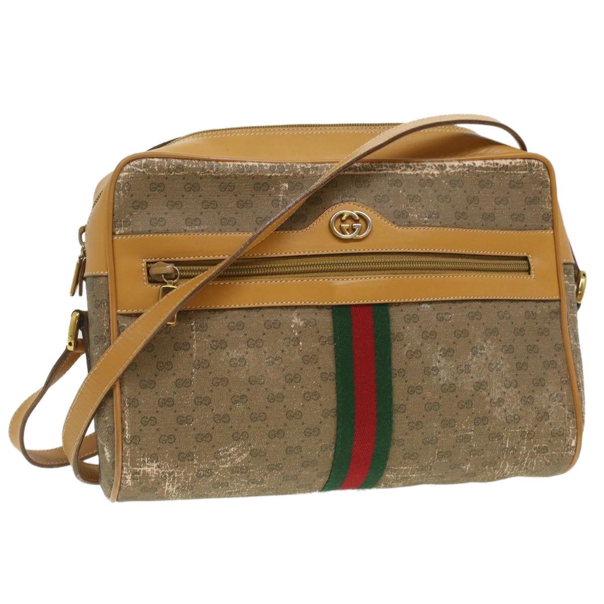GUCCI Micro GG Canvas Web Sherry Line Shoulder Bag Beige Red Green  fm1935