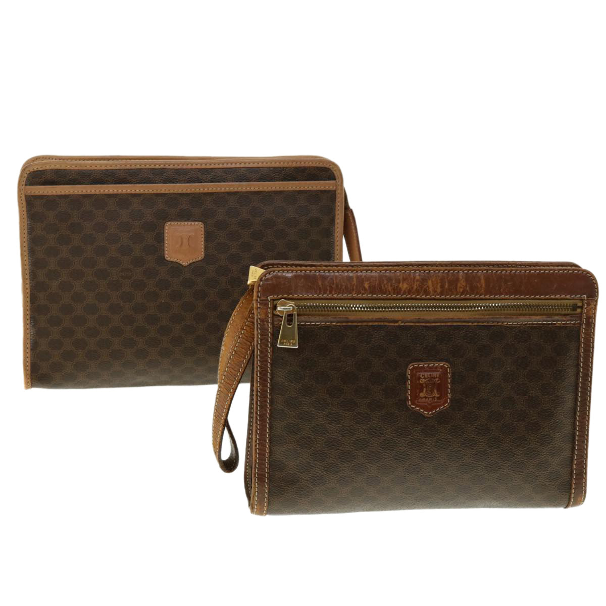 Celine Macadam Canvas Clutch Bag PVC Leather 2Set Brown  fm2235