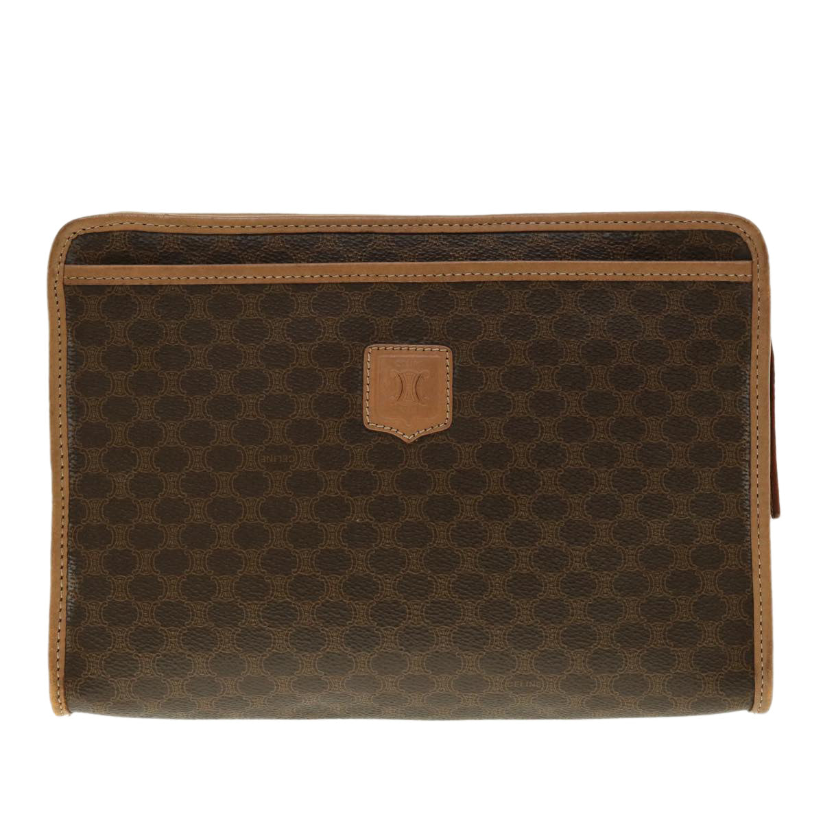 Celine Macadam Canvas Clutch Bag PVC Leather 2Set Brown  fm2235