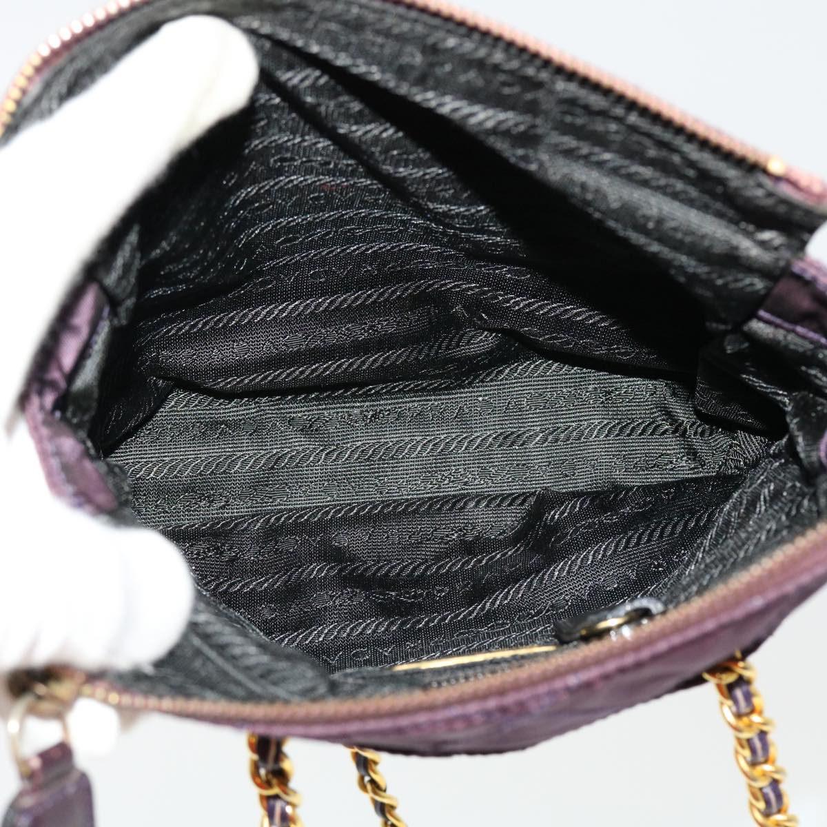 PRADA Chain Shoulder Bag Nylon Purple Auth fm2296