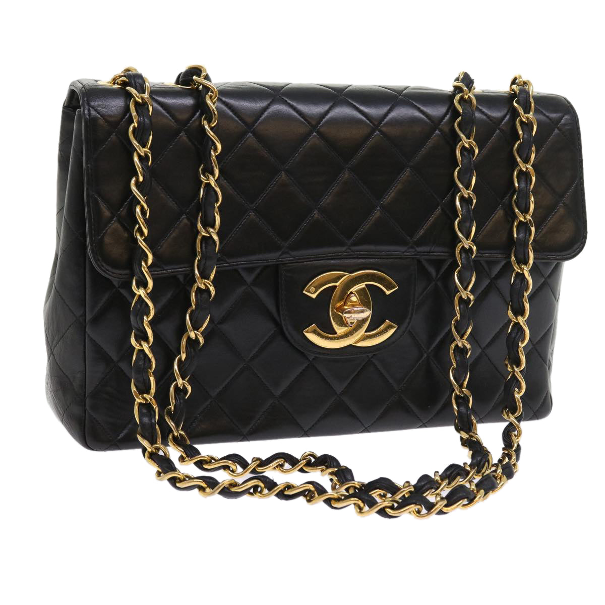 Chanel Big Matelasse Chain Shoulder Bag Leather Black CC Auth fm