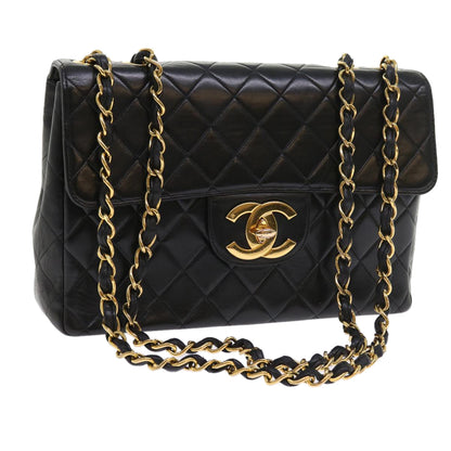 Chanel Big Matelasse Chain Shoulder Bag Leather Black CC Auth fm