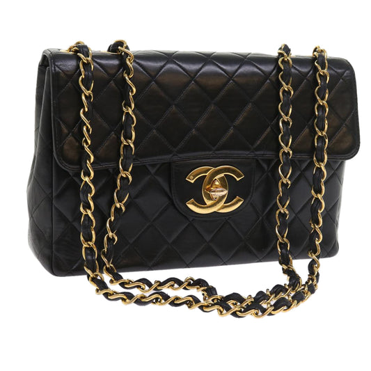 Chanel Big Matelasse Chain Shoulder Bag Leather Black CC Auth fm