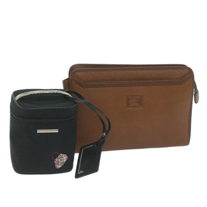 Burberry s Cosmetic Clutch Bag Leather 2Set Black Brown Auth fm3179