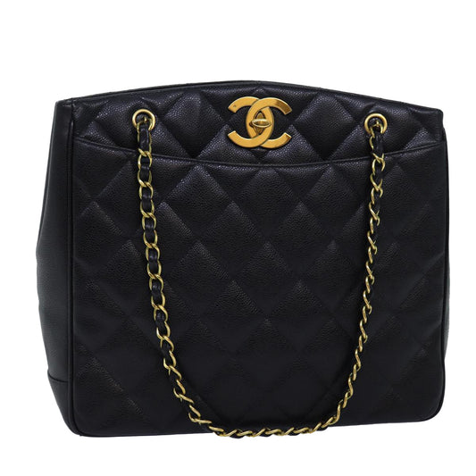 Chanel Big Matelasse Chain Shoulder Bag Caviar Skin Black CC Auth fmA