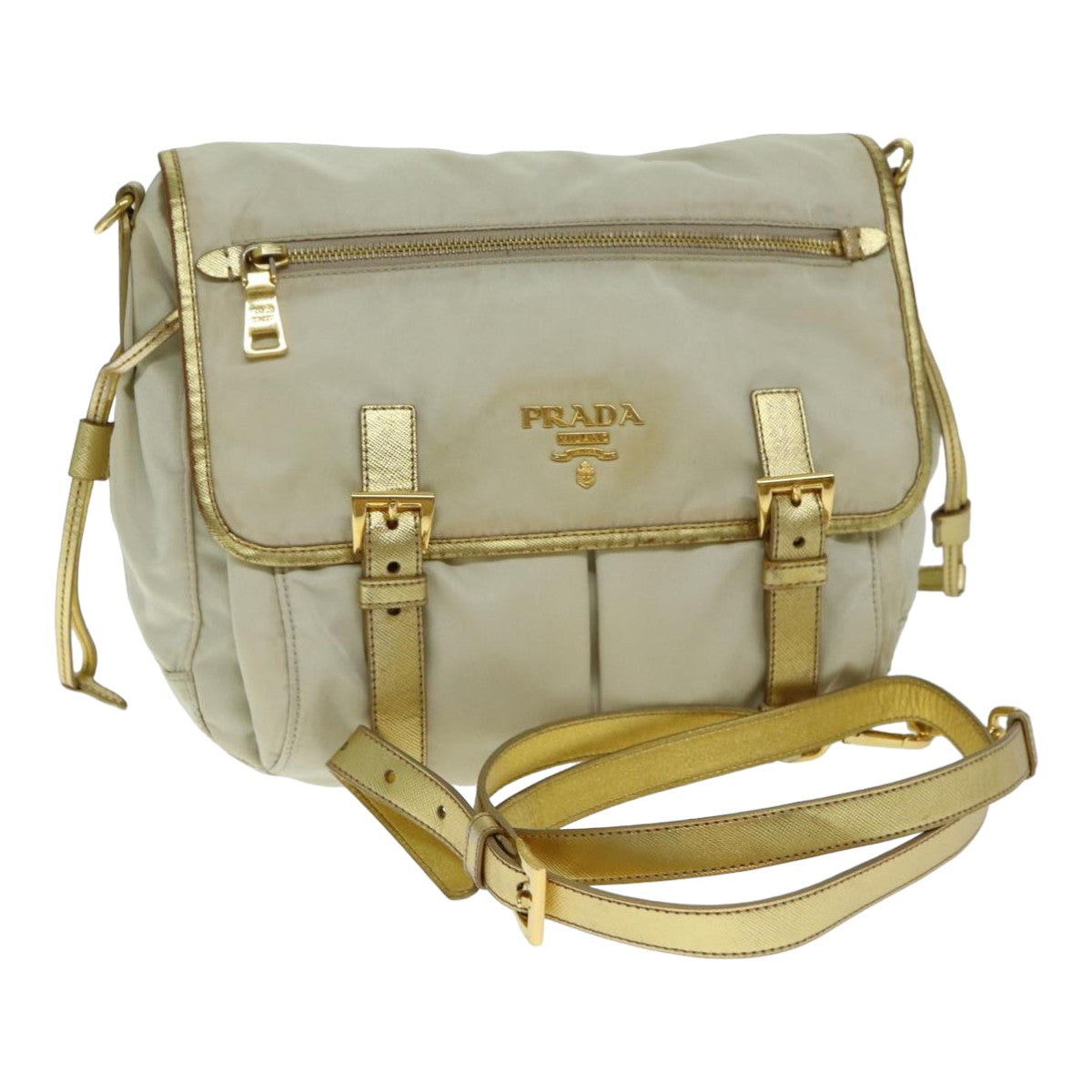 PRADA Shoulder Bag Nylon Beige Auth fm3522