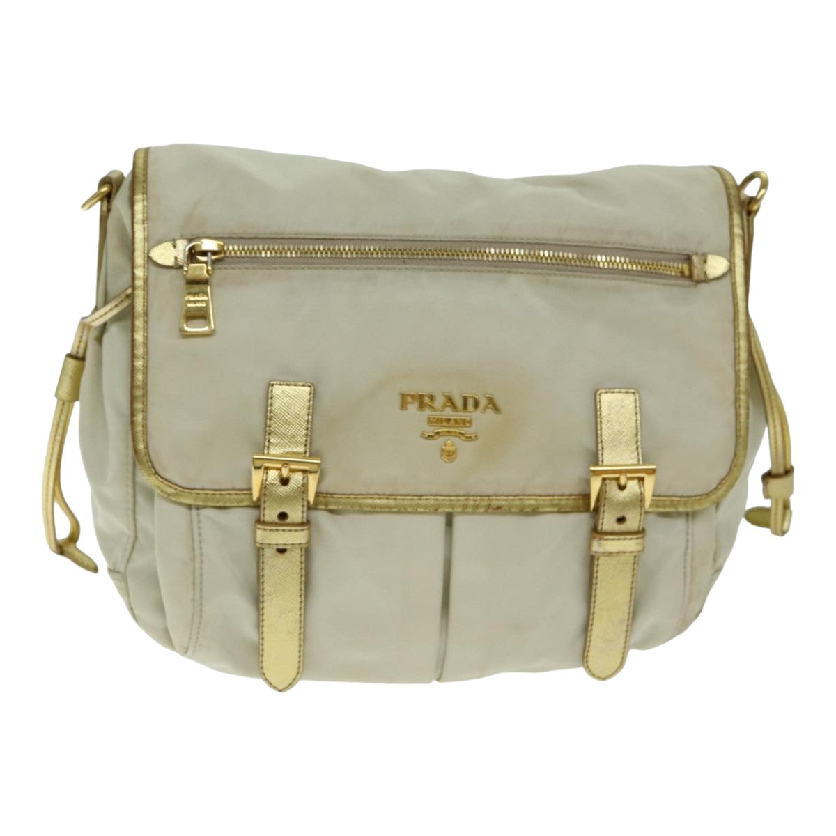 PRADA Shoulder Bag Nylon Beige Auth fm3522