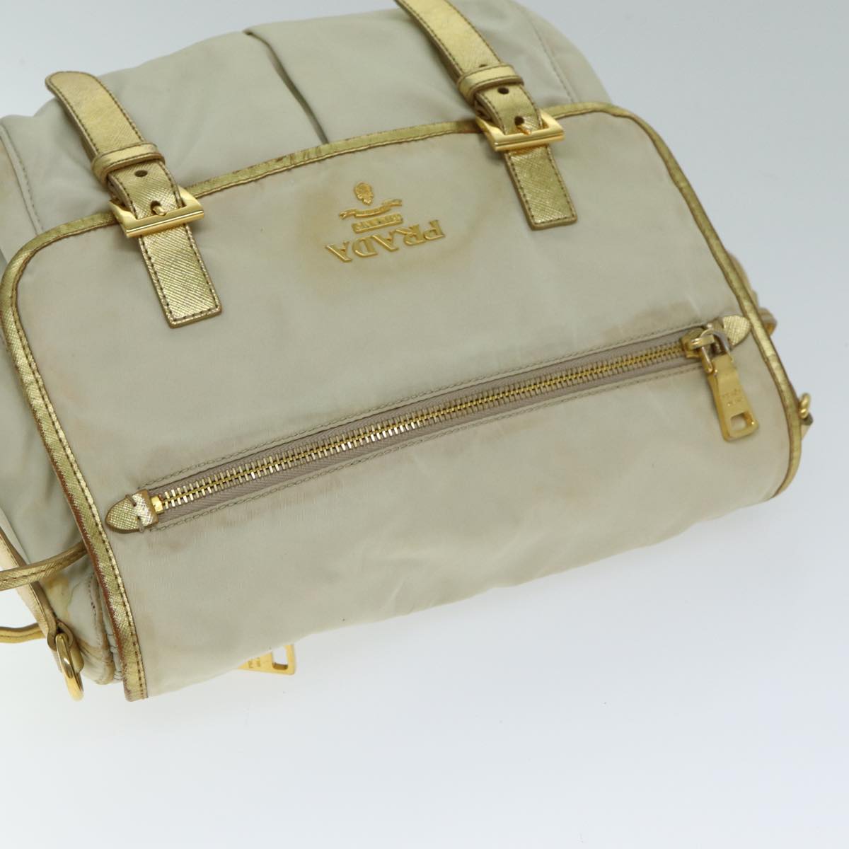 PRADA Shoulder Bag Nylon Beige Auth fm3522