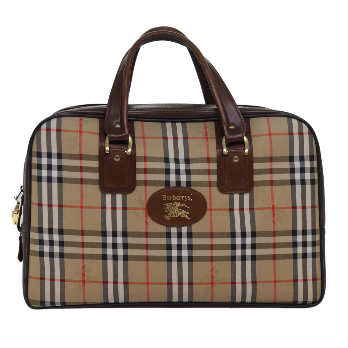BURBERRYSs Nova Check Boston Bag Canvas Beige Auth fm3564
