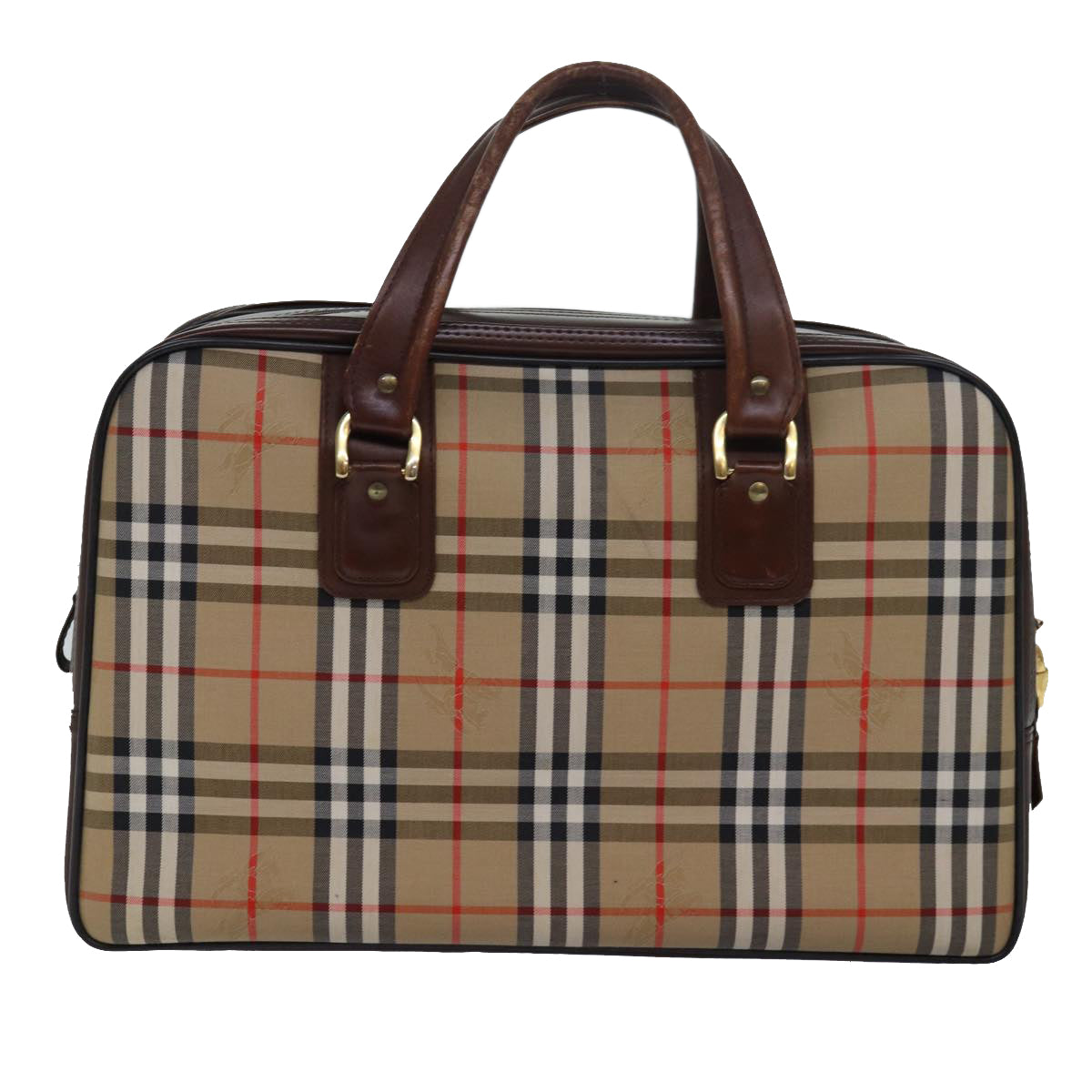 BURBERRYSs Nova Check Boston Bag Canvas Beige Auth fm3564