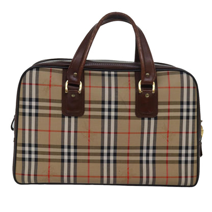 BURBERRYSs Nova Check Boston Bag Canvas Beige Auth fm3564