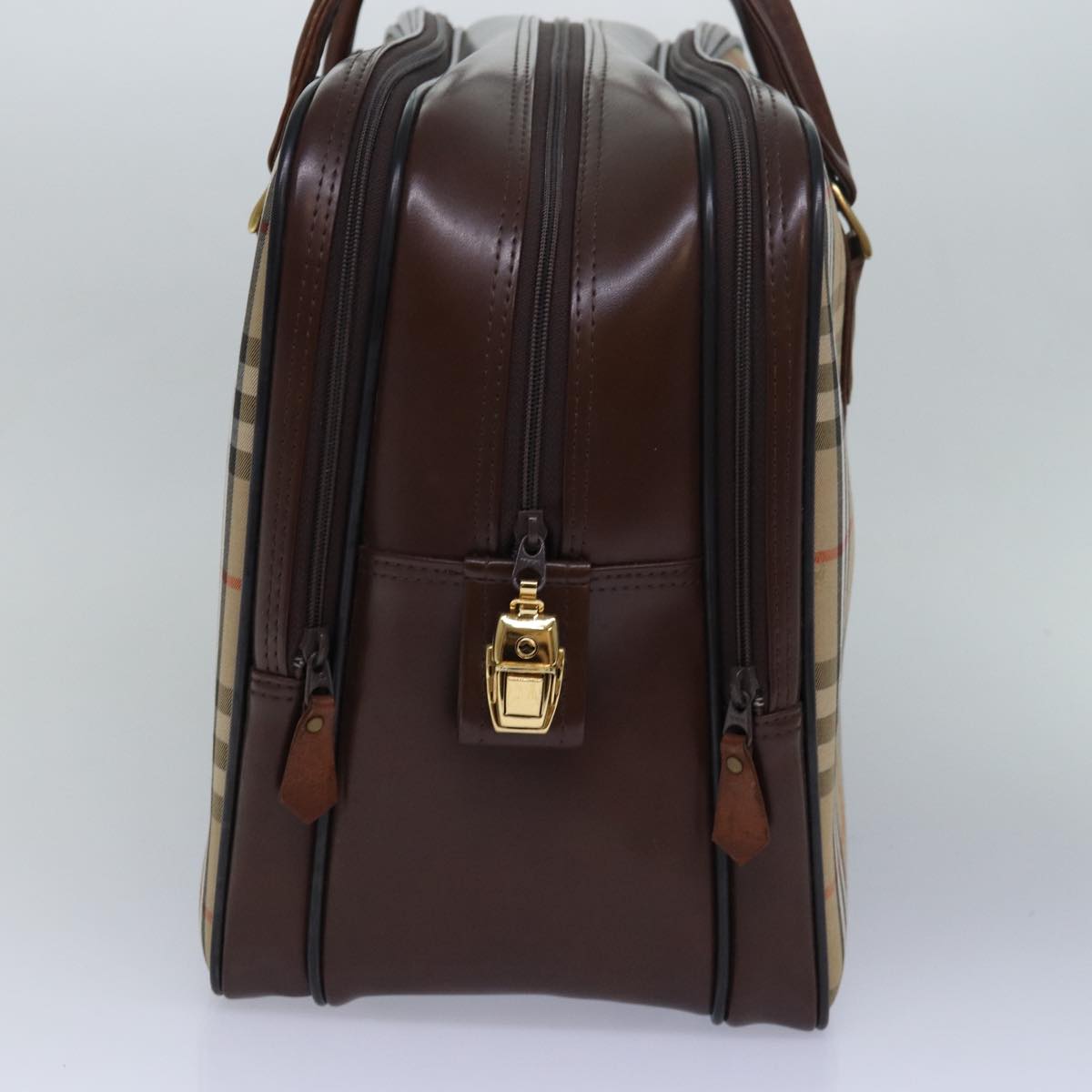 BURBERRYSs Nova Check Boston Bag Canvas Beige Auth fm3564