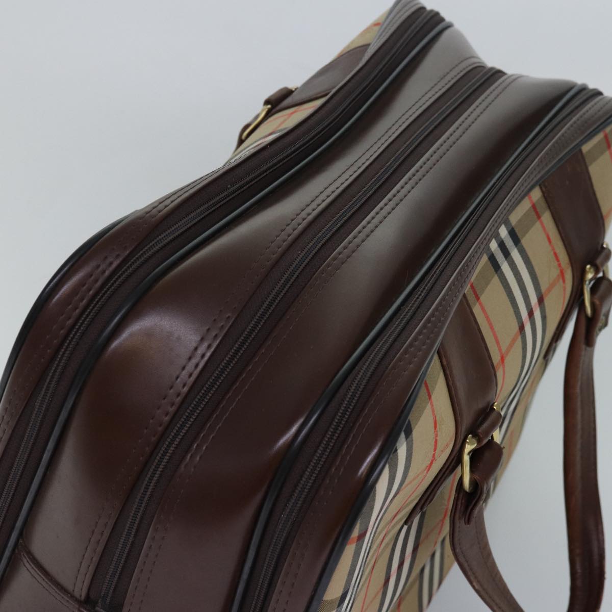 BURBERRYSs Nova Check Boston Bag Canvas Beige Auth fm3564