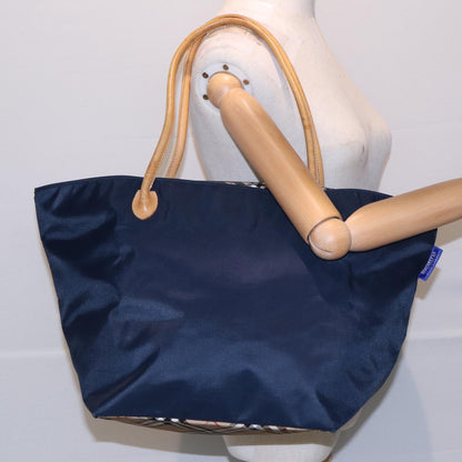 BURBERRYSs Nova Check Blue Label Tote Bag Nylon Navy Auth fm3650