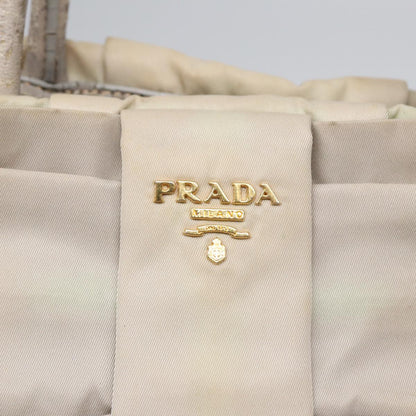 PRADA Hand Bag Nylon Beige Gold Auth fm3691