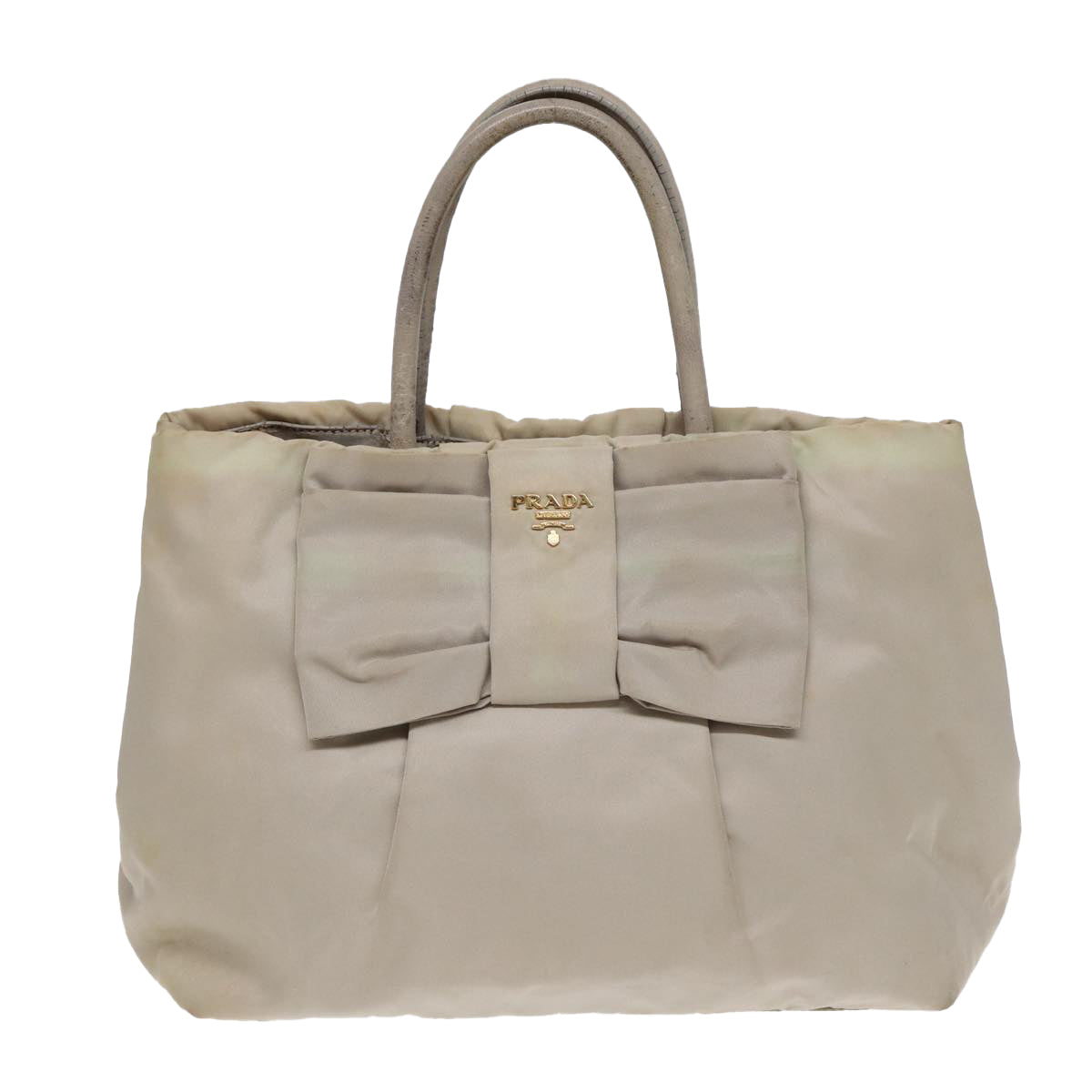 PRADA Hand Bag Nylon Beige Gold Auth fm3691