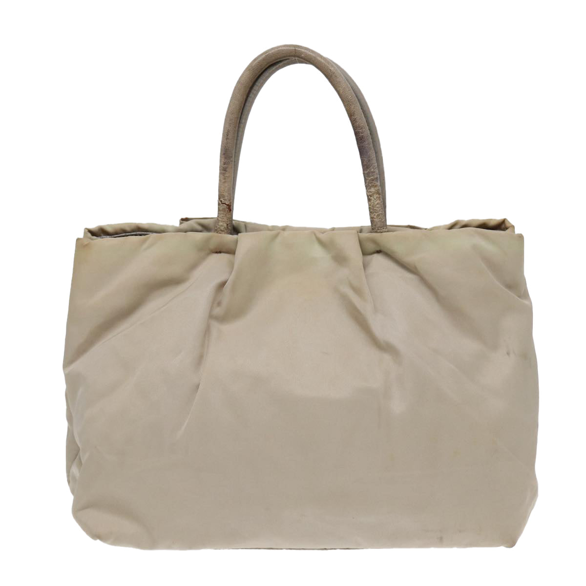 PRADA Hand Bag Nylon Beige Gold Auth fm3691