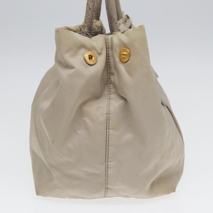 PRADA Hand Bag Nylon Beige Gold Auth fm3691