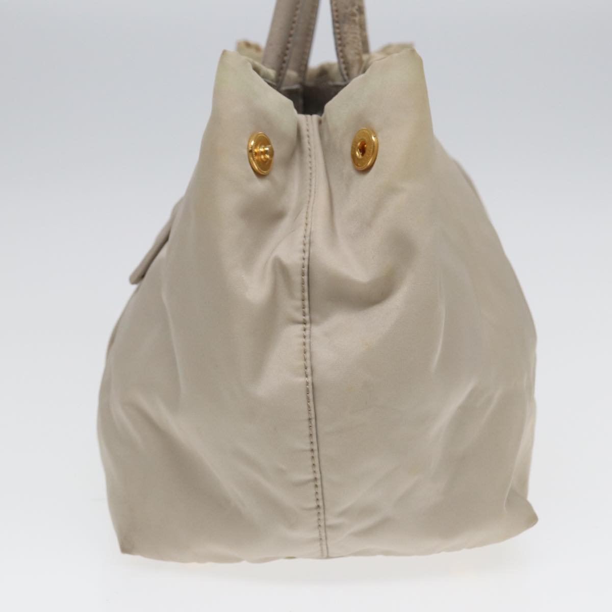 PRADA Hand Bag Nylon Beige Gold Auth fm3691